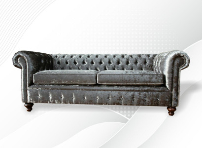 Dreisitzer Sofa 3 Sitz Couch Chesterfield Polster Sitz Garnitur Samt Graue Samt